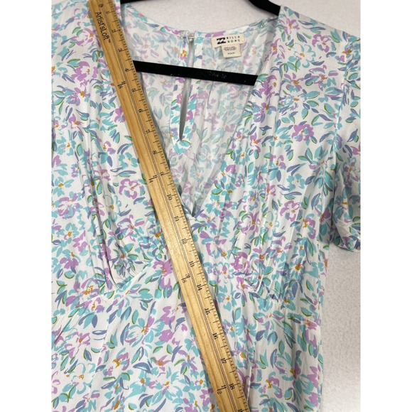 Billabong Floral Print Midi Women Dress V Neck Flutter Sleeve Size M Open Leg - Picture 9 of 14